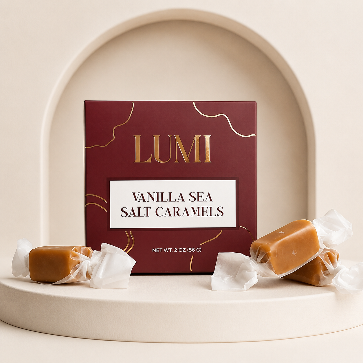 Vanilla Sea Salt Caramels – Burgundy Box, 2 oz