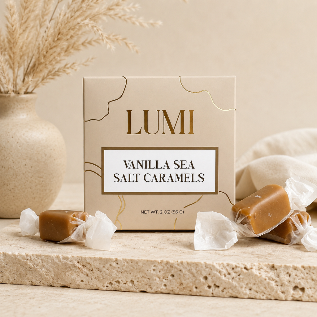 Vanilla Sea Salt Caramels – Beige Box, 2 oz