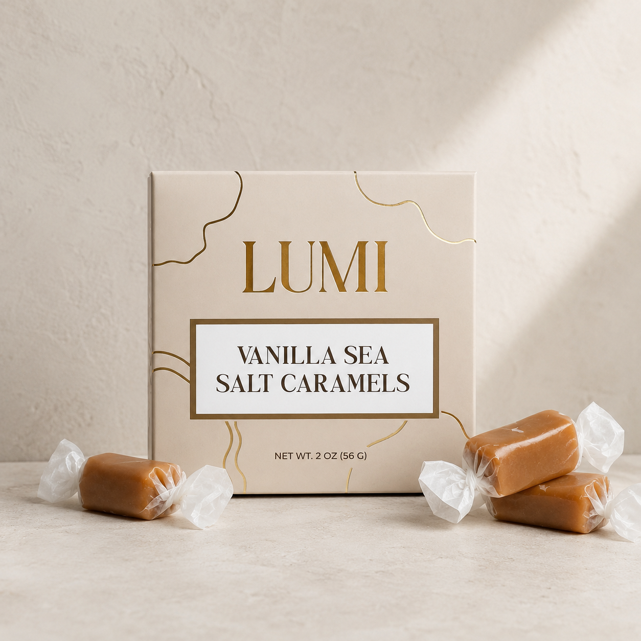 Vanilla Sea Salt Caramels – Beige Box, 2 oz