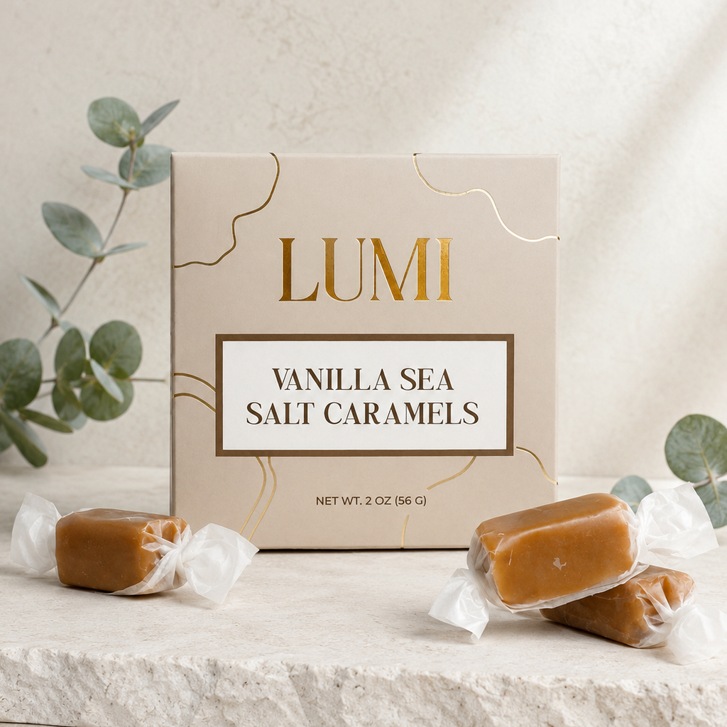 Vanilla Sea Salt Caramels – Beige Box, 2 oz