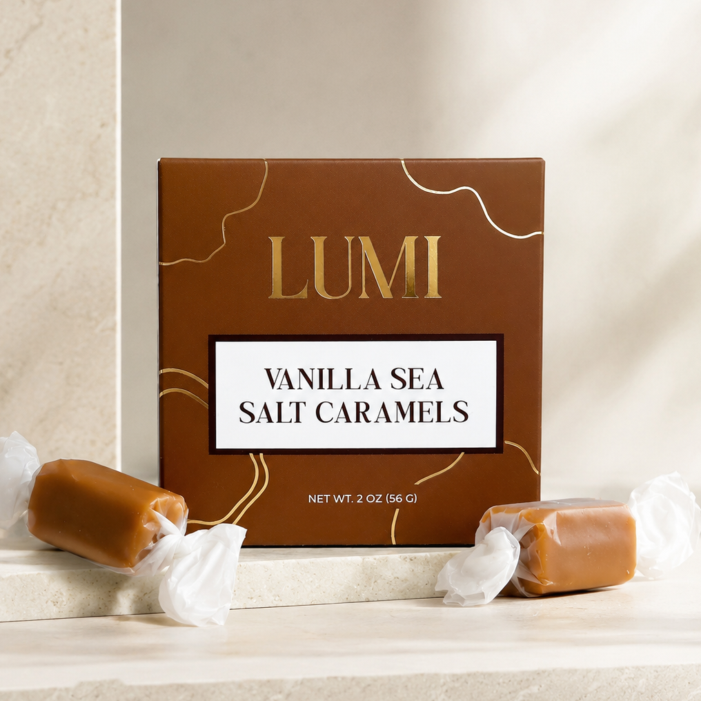 Vanilla Sea Salt Caramels – Caramel Brown Box, 2 oz