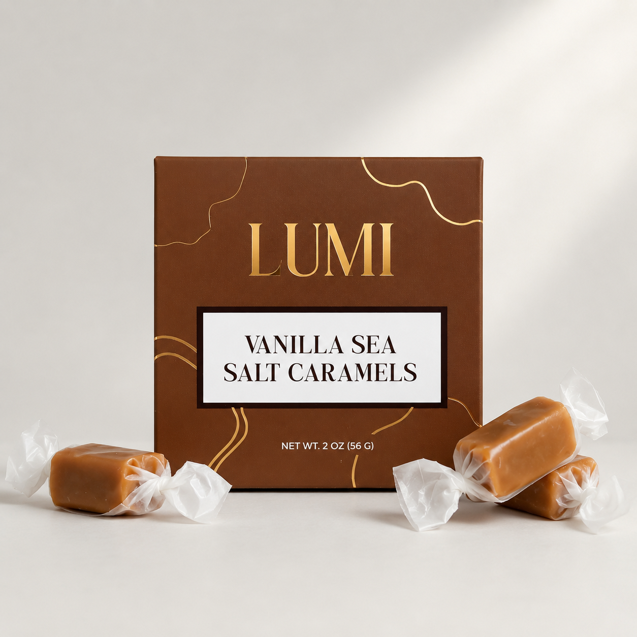 Vanilla Sea Salt Caramels – Caramel Brown Box, 2 oz