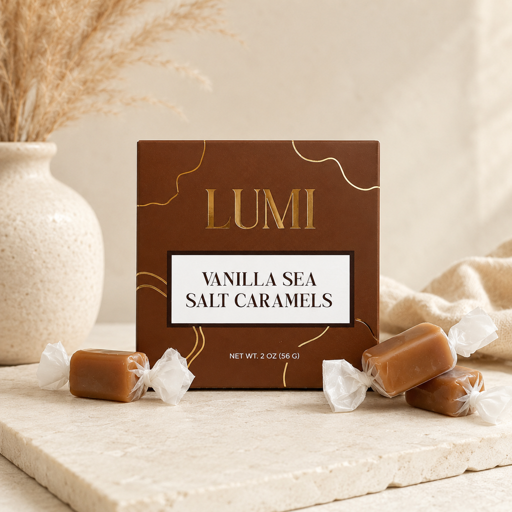 Vanilla Sea Salt Caramels – Caramel Brown Box, 2 oz