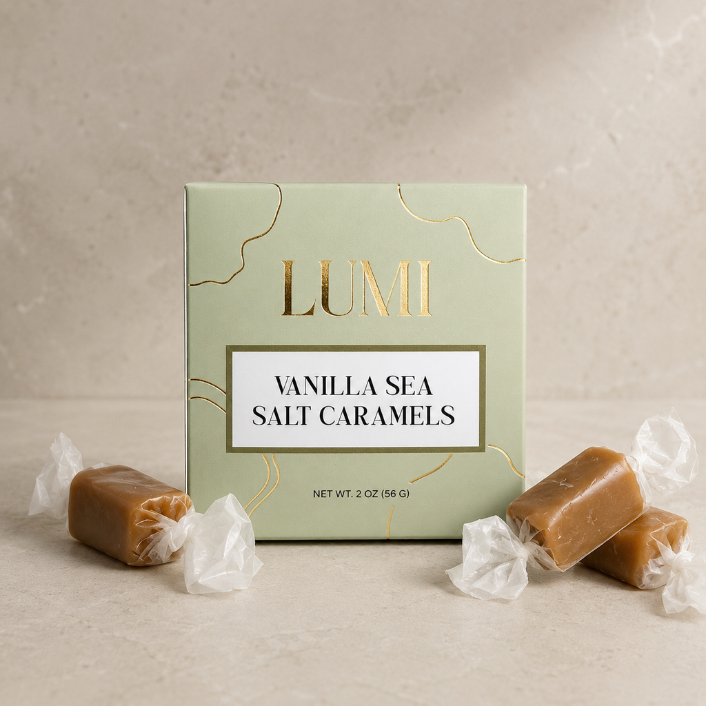 Vanilla Sea Salt Caramels – Sage Green Box, 2 oz