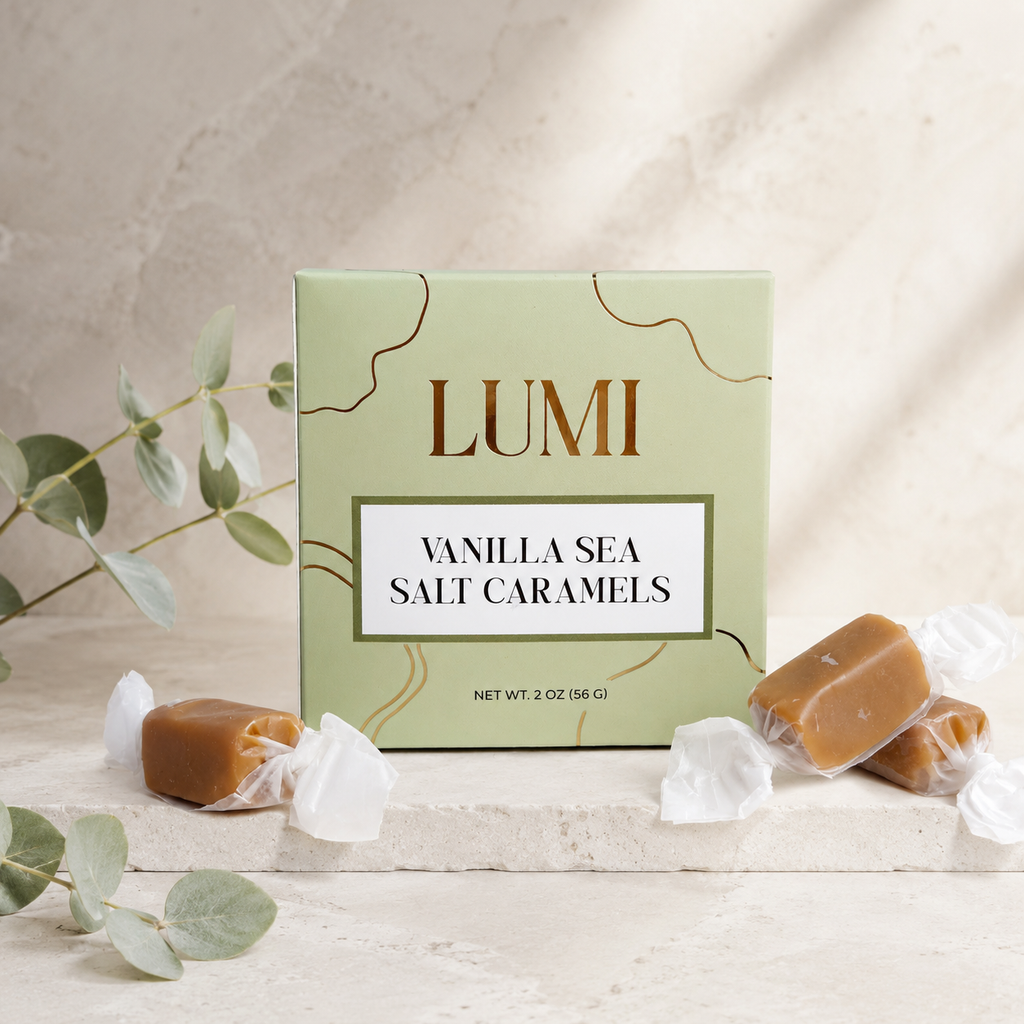 Vanilla Sea Salt Caramels – Sage Green Box, 2 oz