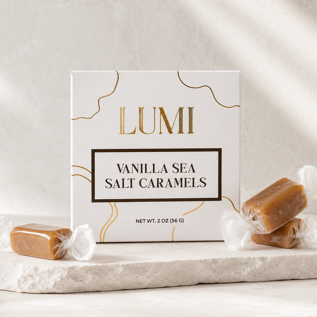 Vanilla Sea Salt Caramels – Pearl White Box, 2 oz