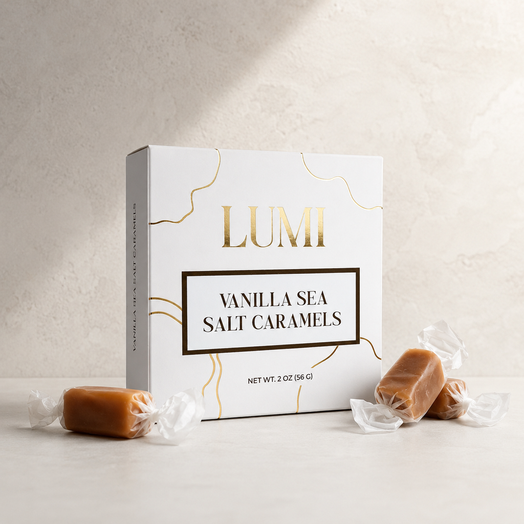 Vanilla Sea Salt Caramels – Pearl White Box, 2 oz
